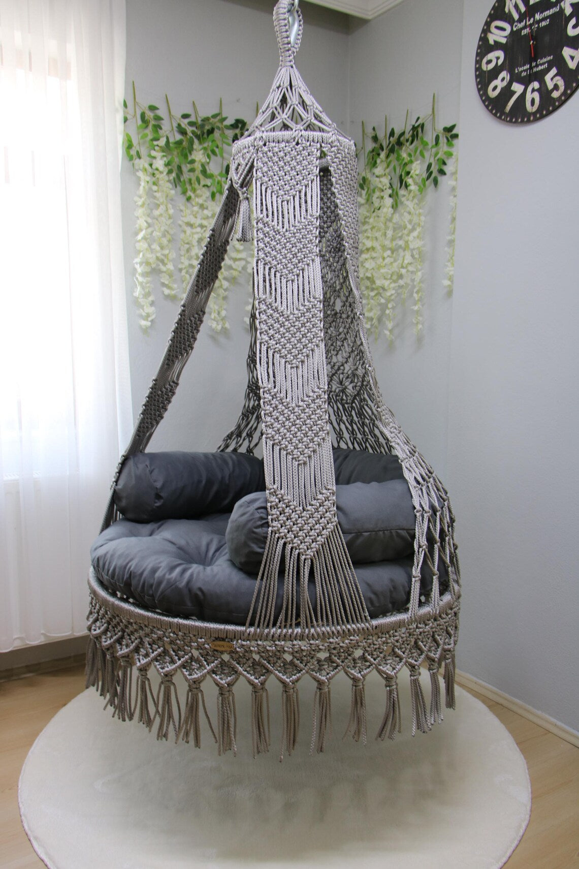 Grey Macrame Swing Chair For Adults 35 inches - Leechoo